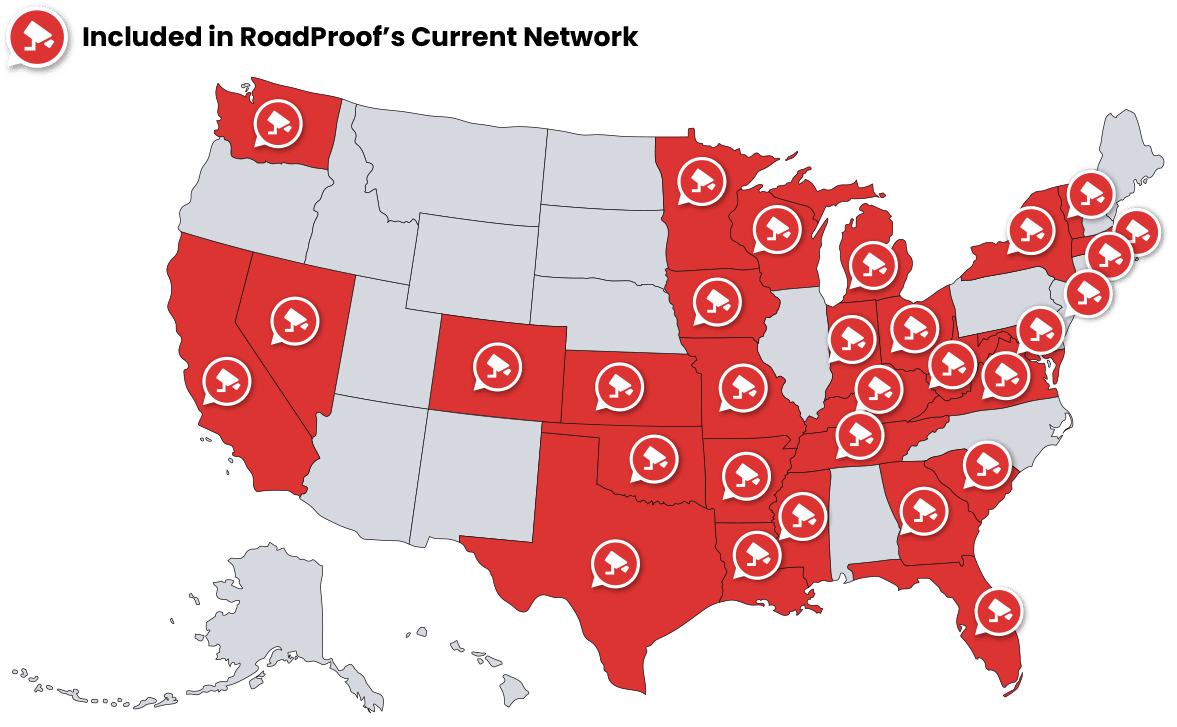 RoadProof Camera Map Showing State Availability